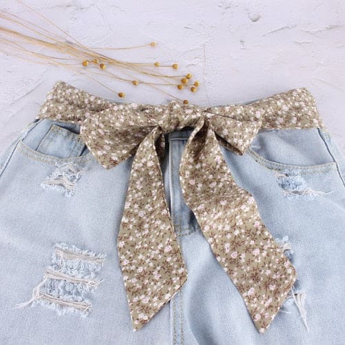 Green Small Flowers Scarf Belt