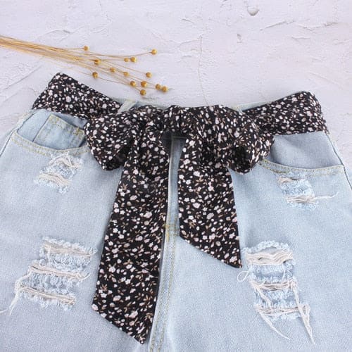 Small Flowers Black Scarf Belt