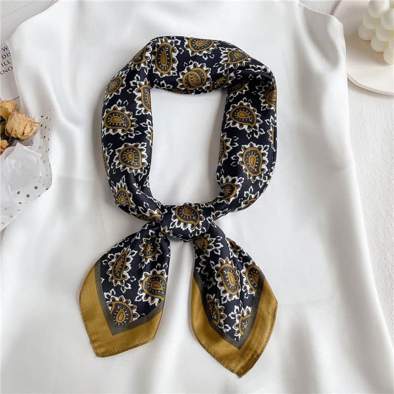 Women'S Square Bohemian Hair Scarf Chemo Fashion Navy Blue Gold