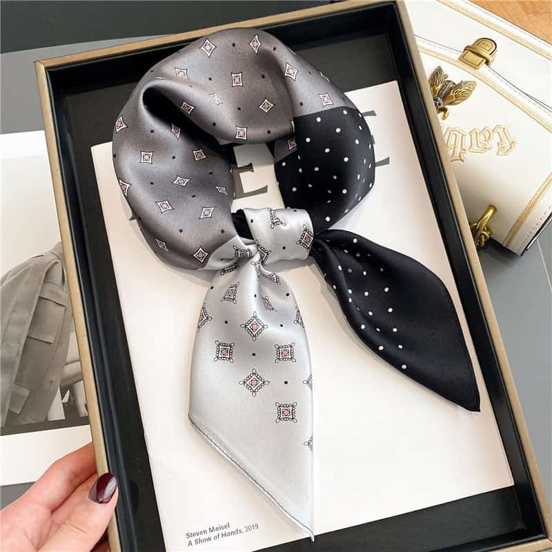 Anita Carré Silk Hair Scarf White Black Grey