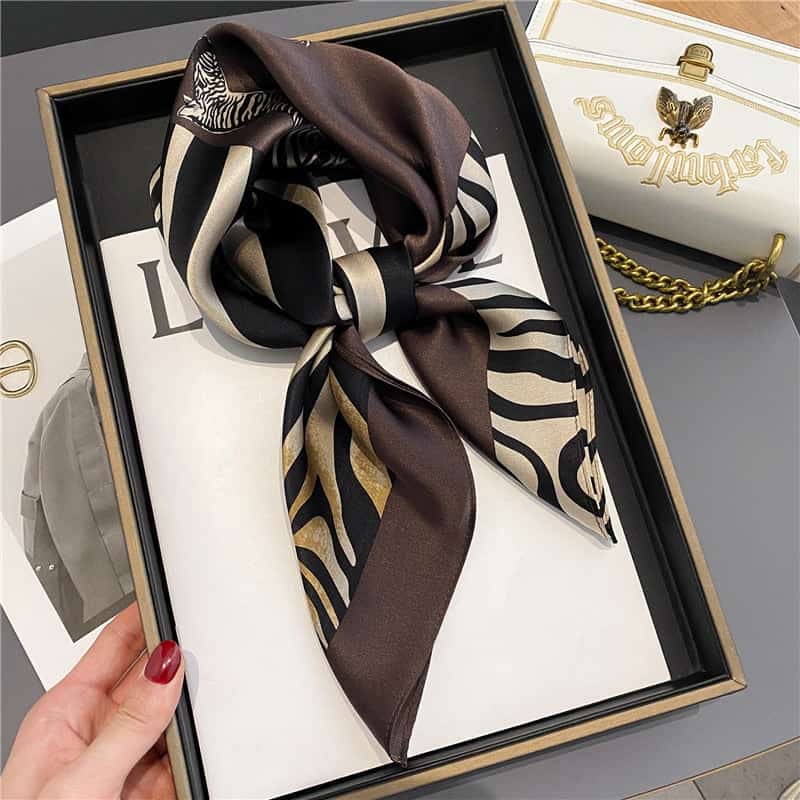Albane Scarf Hair Brown Silk With Patterns