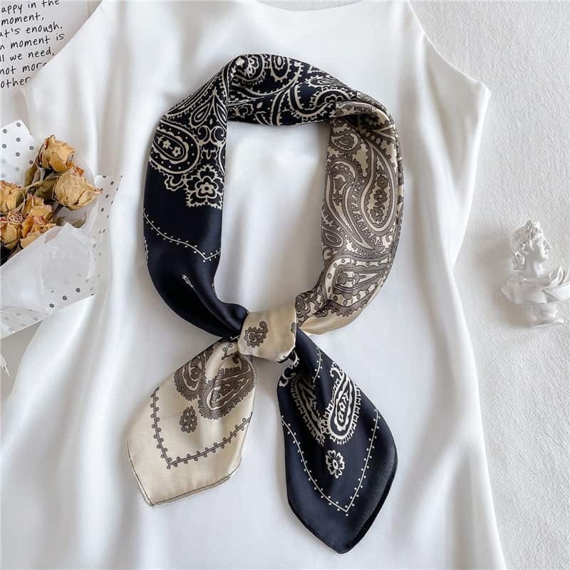 Iphigénie Square Women'S Hair Scarf Navy Blue Gray Patterned