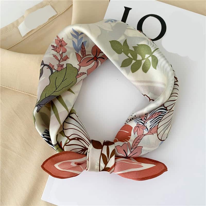 Lilya White Cream Pink Patterned Silk Square Scarf Woman