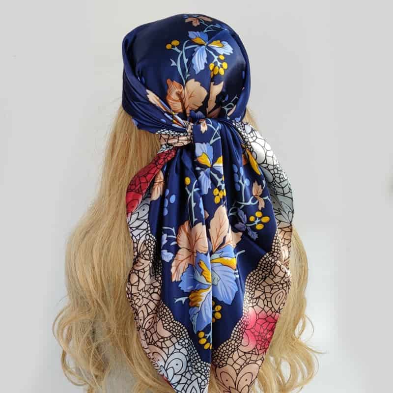 Jessica Scarf Hair Woman Navy Blue Patterned