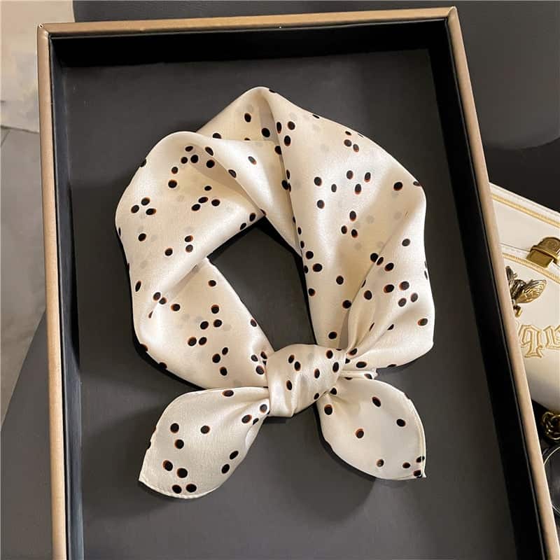 Joyce Square Silk Scarf Woman Man White Black Polka Dots