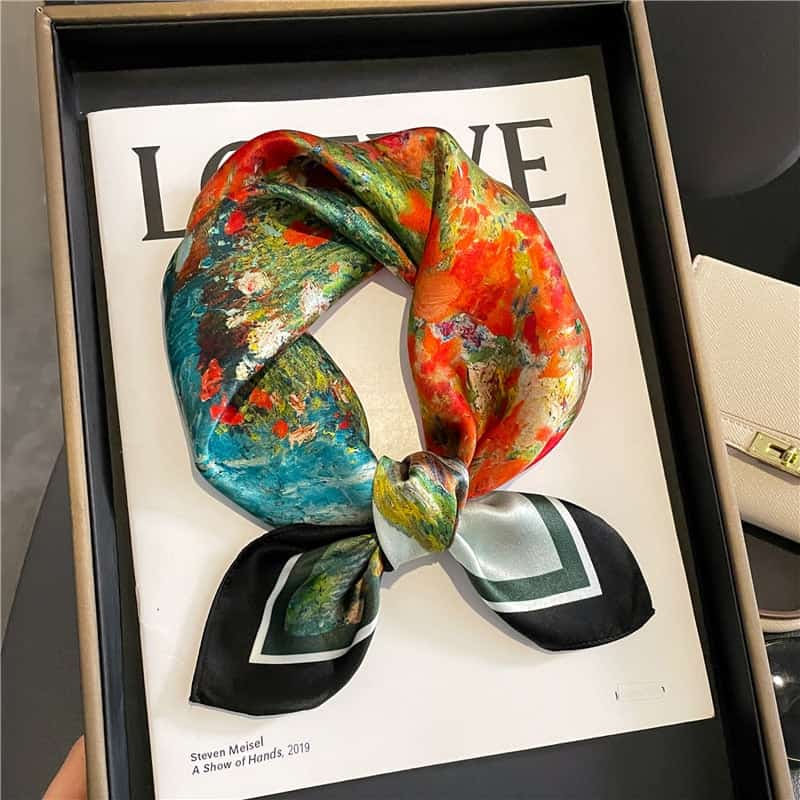 Soline Scarf Carré Silk Woman Multicolor Prairie Patterned