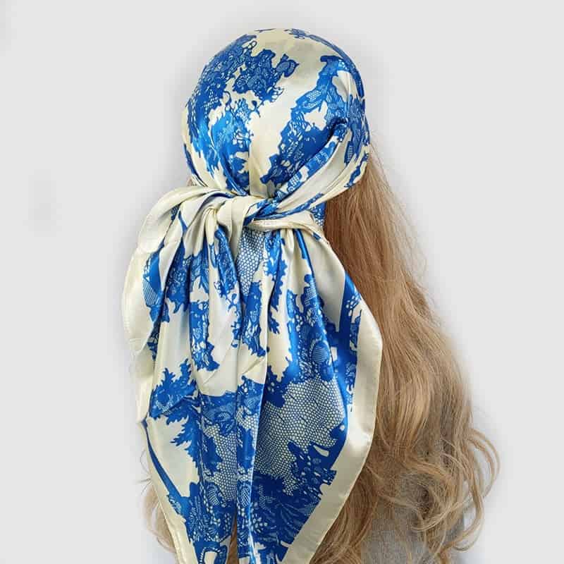 Audrey Cream White & Blue Baroque Patterned Scarf