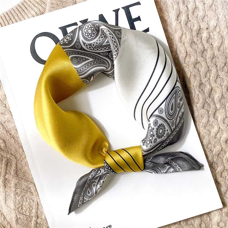 Candice Scarf Carré Silk Woman Man Grey Yellow White Patterned