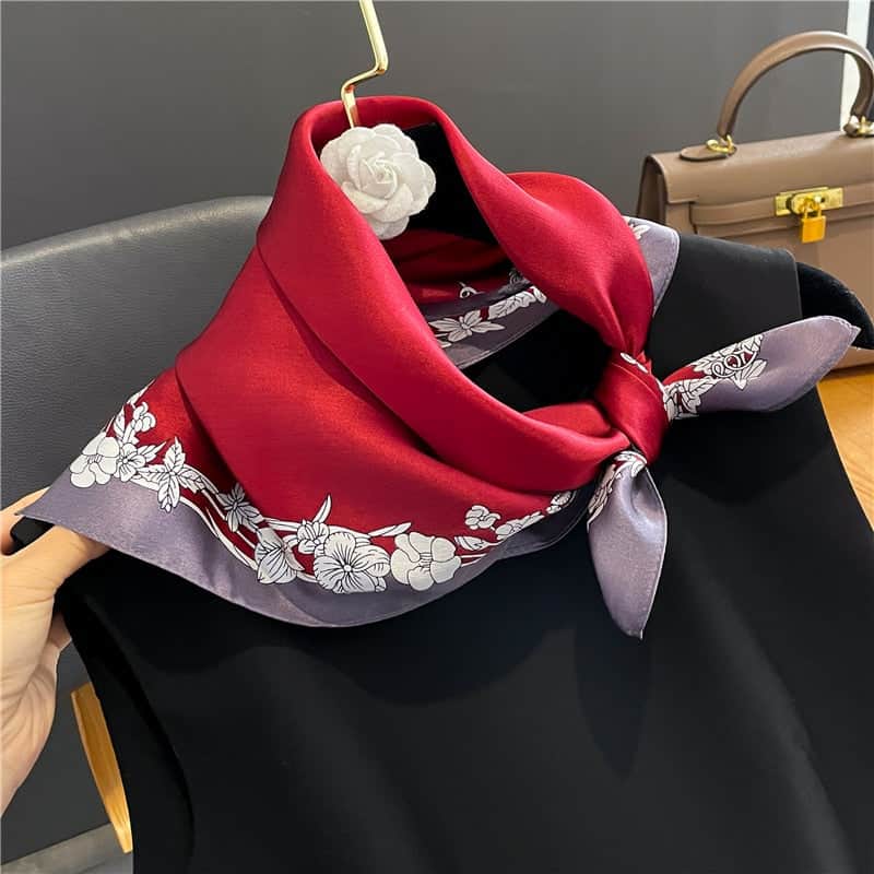 Éline Scarf Burgundy Purple Patterned Silk Square Woman
