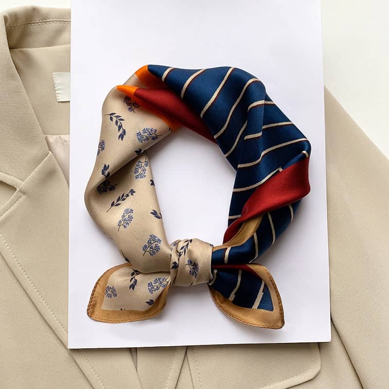 Ezra Men'S Square Silk Scarf Beige Red Blue Patterned