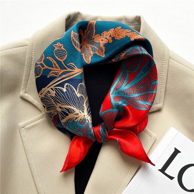 Athénaïs Men'S Silk Square Scarf Turquoise Red Orange Patterned