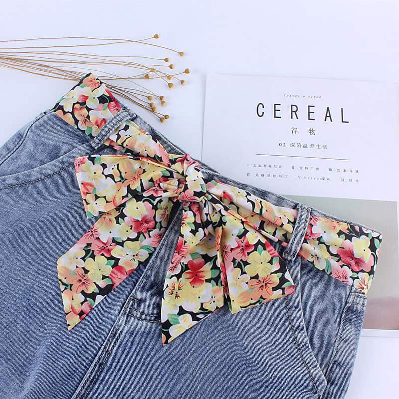 Patterned Multicolored Dress Pants Scarf Belt