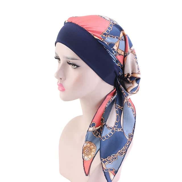 Agathe Modern Women'S Chemo Scarf Navy Blue Pink Patterned