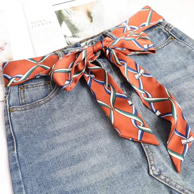 Patterned Scarf Belt Women'S Pants Red Coral Dress