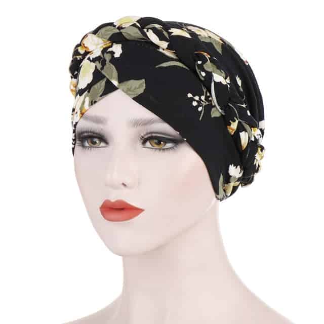 Black Chemo Turban Scarf - Floral
