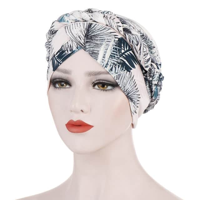 Turban Hair Scarf Chemio White Cream Patterned