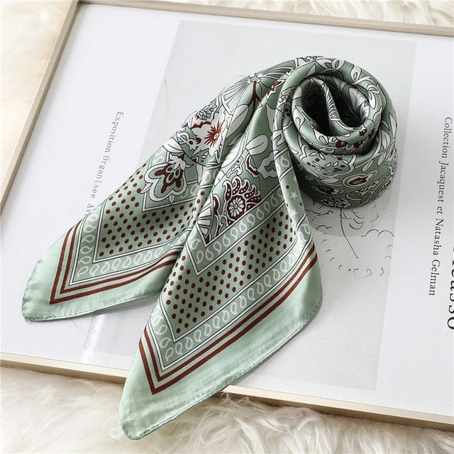 Isabelle Scarf For Women'S Hair Satin Fichu Green Patterned