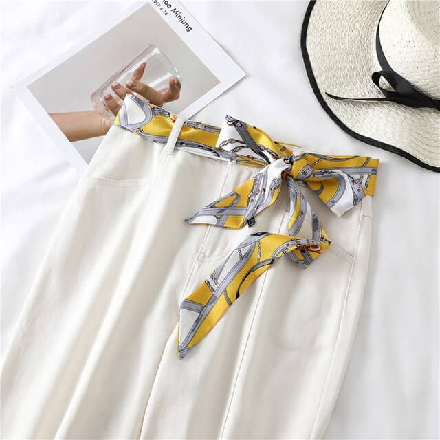 Alexandrine Scarf Belt Women'S Pants Yellow Patterned Dress