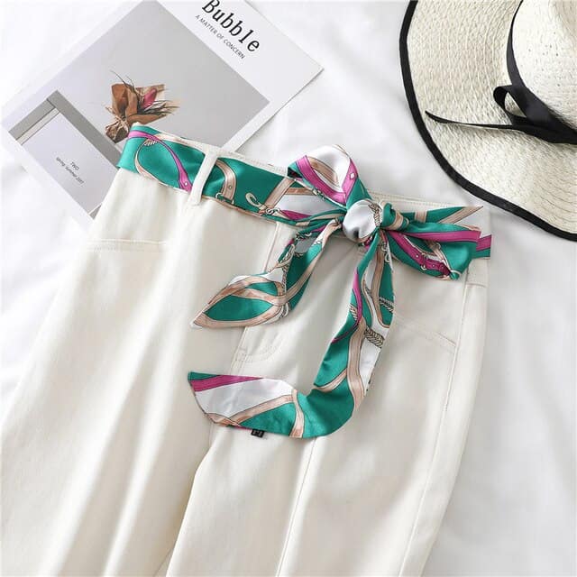 Patterned Green Dress Pants Belt Scarf