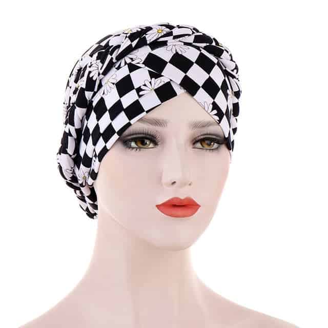 Modern Women'S Chemo Turban Hair Scarf Black White Checkerboard