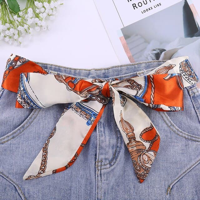 Apollonie Scarf Belt Woman White & Orange Dress Pants