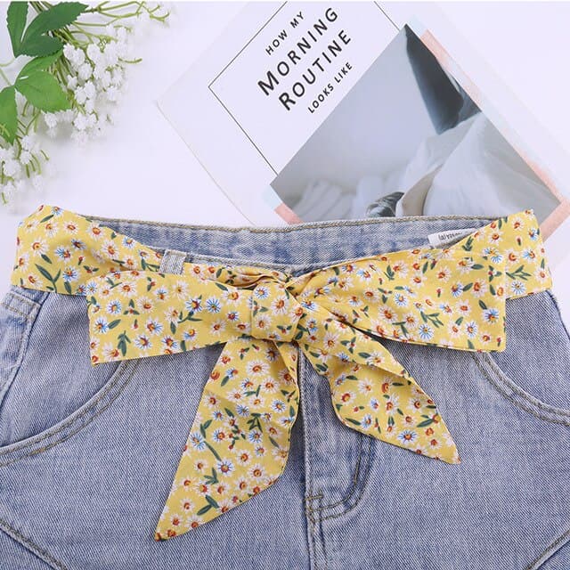 Scarf Belt Women'S Pants Yellow Patterned Dress