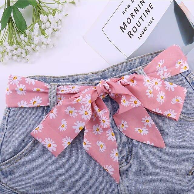 Scarf Belt Women'S Pants Pink Patterned Dress