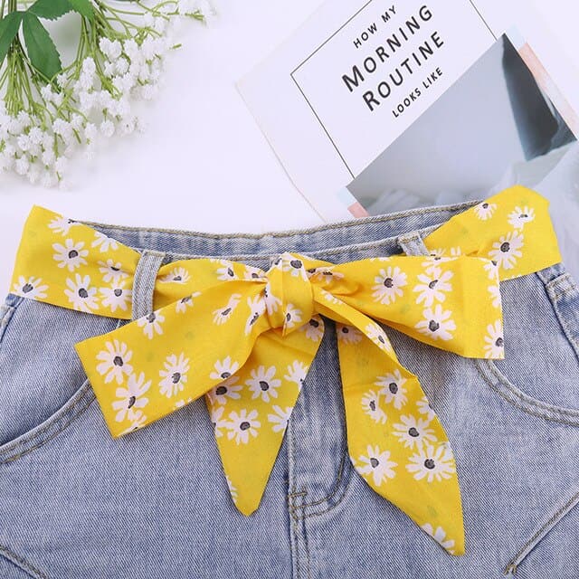 Scarf Belt Pants Dress Yellow Patterned
