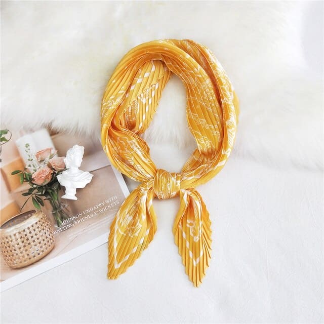 Square Pleated Scarf Woman Chemo Hair Bohemian Yellow