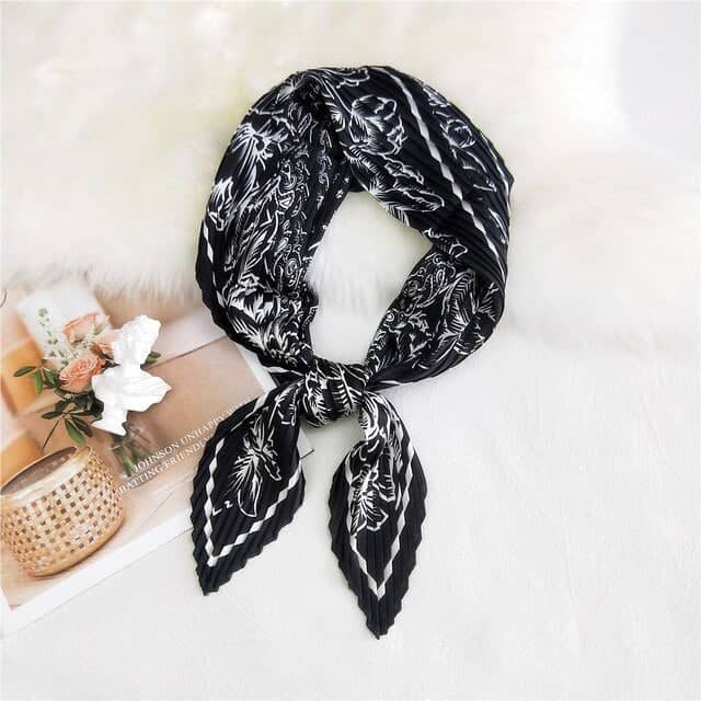 Bohemian Pleated Scarf Square Man Woman Black