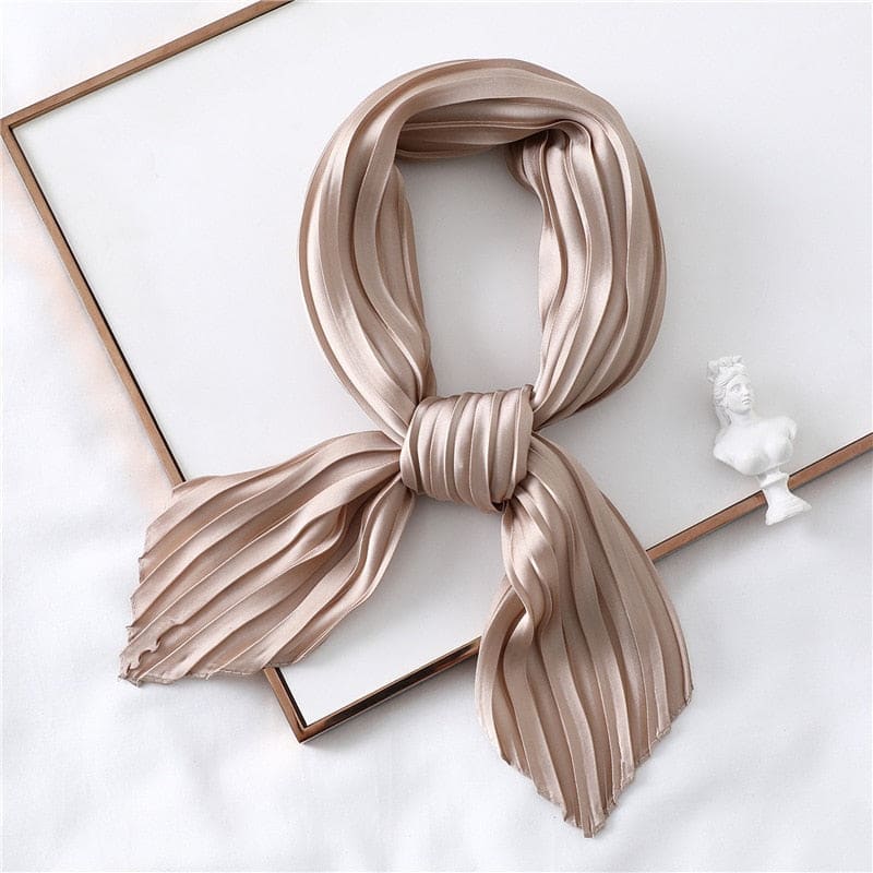 Pleated Scarf For Hair Beige - Plain