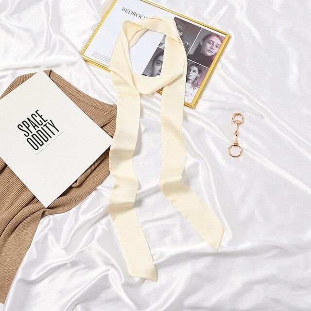 Belt Scarf Woman Dress Pants Plain White Cream