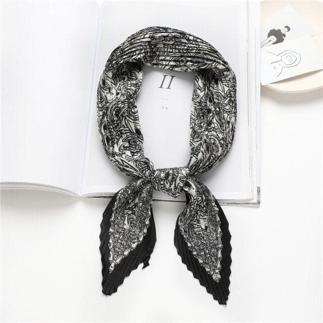 Black Pleated Hair Scarf - Evilda