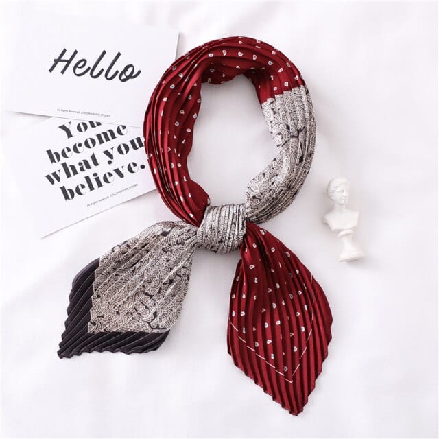 Burgundy Pleated Hair Scarf - Edwina