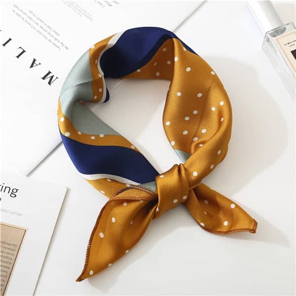 Navy Blue Square Scarf With Polka Dots