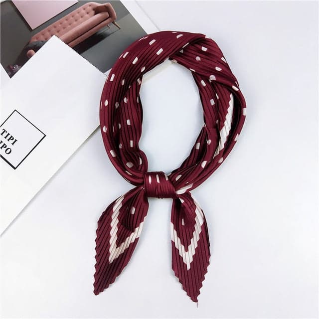 Pleated Scarf For Hair - Burgundy With Polka Dots