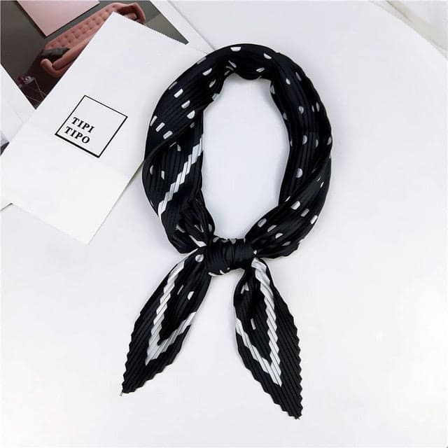 Pleated Scarf For Black Hair With Polka Dots